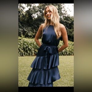 Petal & Pup Navy Tiered Midi Dress